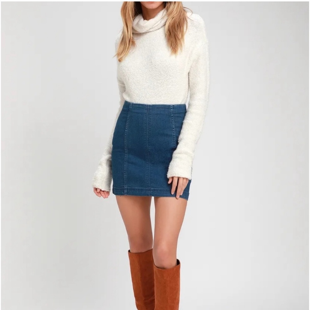 Free People Modern Femme Dark Wash Denim Mini Skirt Sz 8